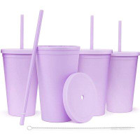 DIANCANG Tumblers With Lids (4 Pack) 16Oz Pastel Coloured Acrylic Cups With Lids And Straws | Double Wall Matte Plastic