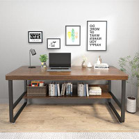 17 Stories 55.12" Brown Rectangular Solid wood desk