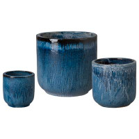 Brayden Studio BARREL PLANTERS, QUIN BLUE S/3 10,15,20"H