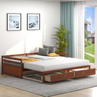 Red Barrel Studio Red Barrel Studio Twin To Full Daybed With 2 Drawers Wooden Sofa Bed For Bedroom Living Room Cherry