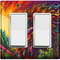 WorldAcc Metal Light Switch Plate Outlet Cover (Elegant Lion Colorful Sun Sky - Double Rocker)