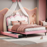 Zoomie Kids Full Size Princess Bed With Crown Headboard And 2 Drawers, Full Size Platform Bed With Headboard And Footboa