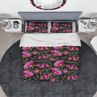 Made in Canada - East Urban Home Designart Flowers on Dark Background Hand Painted Duvet Cover Set