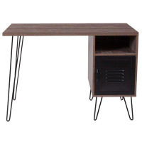 Williston Forge Coyer Rustic Wood Finish Computer Desk with Metal Cabinet Door and Metal Legs