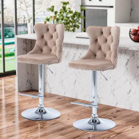Balight Swivel Bar Stools Set Of 2 Adjustable Counter Height Barstools With Nailheads Trim Button Tufted Back And Sliver