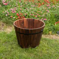 August Grove Eugenia Whiskey Solid Wood Barrel Planter