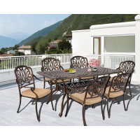 Bloomsbury Market 7 PCS Patio Dining Set Outdoor Cast Aluminum Furniture Set with 6 Cushion Chairs and Table