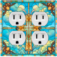 WorldAcc Metal Light Switch Plate Outlet Cover (Religious Cross Blue Cloud Frame - Double Duplex)