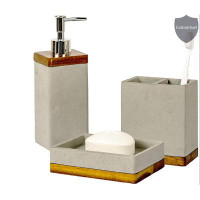 Orren Ellis Made Of Cement Bath Accessory Set For Vanity Countertops, 3 Piece Luxury Ensemble Dish, Toothbrush Holder, S