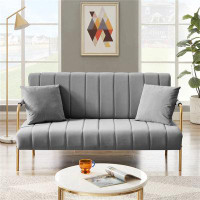 Mercer41 Modern Loveseat Sofa, Small Loveseat Sofa In Cashmere Fabric With 2 Pillows And Metal Legs, 2 Seater Upholstere