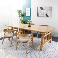 George Oliver 4 - Person Burlywood Rectangular Pine Solid Wood Dining Table Set