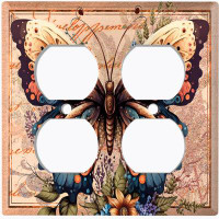 WorldAcc Metal Light Switch Plate Outlet Cover (Monarch Butterfly Damask Letter - Double Duplex)