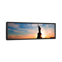 East Urban Home 'New York Skyline Cityscape (Statue of Liberty - Sunset)' Photographic Print on Canvas