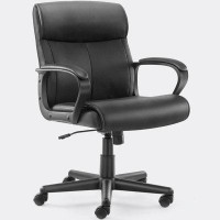 Inbox Zero Mid Back Office Desk Chair with Padded Armrests PU Leather Home Office Chair