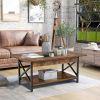 17 Stories 2-Tier Industrial Rectangular Coffee Table With Storage Shelf