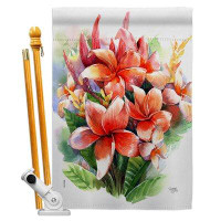 Breeze Decor Warm Plumeria Bouquet House Flag Set Floral Spring Yard Banner 28 X 40 Inches Double-Sided Decorative Home