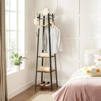 17 Stories Coat Rack with 3 Shelves, Stand with Hooks for Scarves, Bags and Umbrellas, Steel Frame