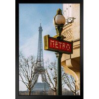 Latitude Run® Paris Metro Sign With Eiffel Tower In Background Photo Art Print Black Wood Framed Poster 14X20