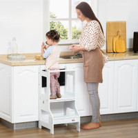 2-IN-1 KIDS KITCHEN HELPER STEP STOOL, DETACHABLE TODDLER TABLE AND CHAIR SET, CHILDREN STANDING TOWER FOR KITCHEN COUNT