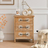 Bungalow Rose Accent Storage Cabinet Retro Wooden Chest With 3 Drawers And Metal Handles