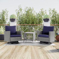 Winston Porter 3-Set Outdoor PE Wicker Furniture Swivel Rocking Couch Set With Coffee Table