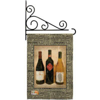 Breeze Decor 3 Wine Bottles - Impressions Decorative Metal Fansy Wall Bracket Garden Flag Set GS117043-BO-03