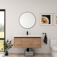 Ebern Designs Zalet 48'' Wall-Mounted Single Bathroom Vanity,with 2 Doors and 1 Drawer,White Resin Basin Sink Top