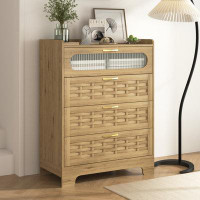 Highland Dunes Modern Wood Dresser With 4 Wide Drawers: Stylish Storage Cabinet Organizer For Bedroom&Living Room