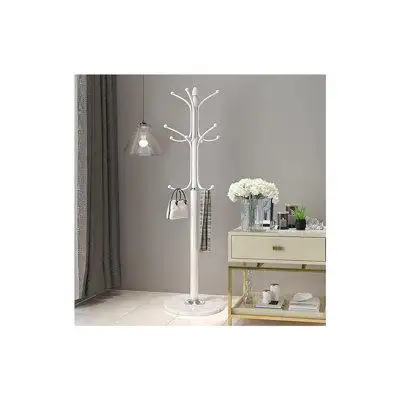 Trazla White Metal Coat Rack Stand , Free Standing Hall Tree, with 12 Hooks for Hanging Scarf