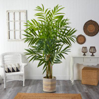 Primrue 8Ft. King Palm Artificial Tree In Handmade Natural Cotton Multicoloured Woven Planter
