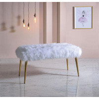 Everly Quinn Dace II Bench In White Faux Fur & Gold