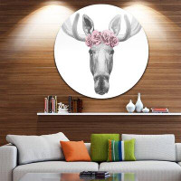 Design Art 'Moose with Floral Head Wreath' Graphic Art Print on Metal