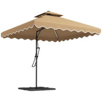 Arlmont & Co. 8' Cantilever Patio Umbrella W/ Weights, Solar LED Parasol, Khaki