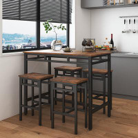17 Stories Bar Table Set 5PC Dinging Table Set With High Stools, Structural Strengthening, Industrial Style.