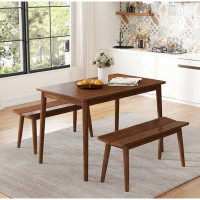Corrigan Studio Modern Table Set With 2 Benches Spacious Tabletop