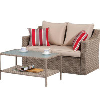 Ebern Designs Outdoor Patio Coffee Table Couch Living Room Couch Set, Patio Sofa