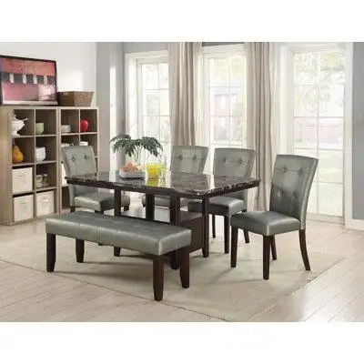 Red Barrel Studio 6Pc Counter Height Dining Set-Faux Leather-36" H x 40" W x 60" D