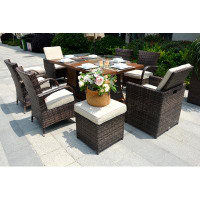 Winston Porter Omied Rectangular 8 - Person 71'' Long Fire Pit Table Dining Set With Cushions