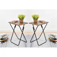 17 Stories Folding Tables Foldable TV Tray Dinner Snack Trays Set Of 2, Industrial Style Sofa Bedside Tables With X-Fram