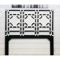 Bayou Breeze Joy Headboard With Black Poles And White Leather With Solid White Centre And Side Panels