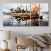 Millwood Pines Brown Lakehouse Reflections Of Solitude V - Lake House Cottage Wall Decor - 5 Equal Panels