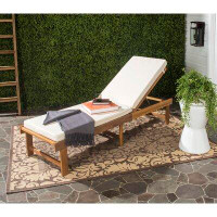 Brayden Studio Matheny 75.2" Long Reclining Acacia Single Chaise Lounge with Cushions
