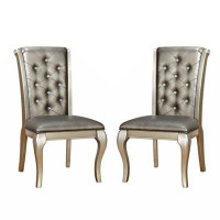 Rosdorf Park Set Of 2 Faux Leather Upholstered Side Chairs In Champagne