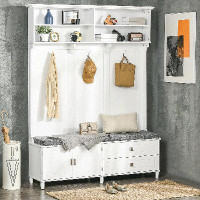Wildon Home® Hall Tree With Storage Bench, Entrance Bench With Coat Rack, White