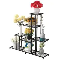 Hokku Designs 5 Tiers Multifunctional Plant Stands For Indoor Plants, Decorative Black Steel Plant Shelf For Indoor Outd