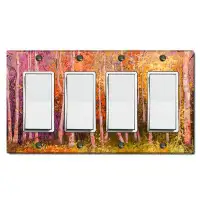 WorldAcc Metal Light Switch Plate Outlet Cover (Colorful Forest Trees Orange - Quadruple Rocker)
