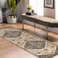 Alcott Hill Collymore Floral Machine Woven Polypropylene Area Rug in Blue/Cream