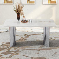 SUOKENI Modern Style Dining Table with Faux Marble Glass Adhesive Top for Dining Room