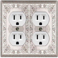 WorldAcc Metal Light Switch Plate Outlet Cover (Elegant Gray Rustic White - Double Duplex)
