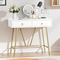 Mercer41 Siilata Makeup Vanity Table with Drawer Home Office Writing Desk White